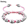 Smile Skull Skeleton Bead Bracelets Strand Vintage Boho Antique Silver Plated Handmade Rope Woven Craft Fashion Jewelry
