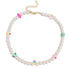 Smiley Face Choker Beads Necklace Irregular Pearl Cute Summer Y2K Collar Pearl Necklace for Teen Girls Women