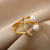 Smiley Pearl Rings For Women Men Stainless Steel Adjustable Ring 2023 Trend Lucky Aesthetic Jewerly Wedding Couple Gift anillos