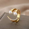 Smiley Pearl Rings For Women Men Stainless Steel Adjustable Ring 2023 Trend Lucky Aesthetic Jewerly Wedding Couple Gift anillos