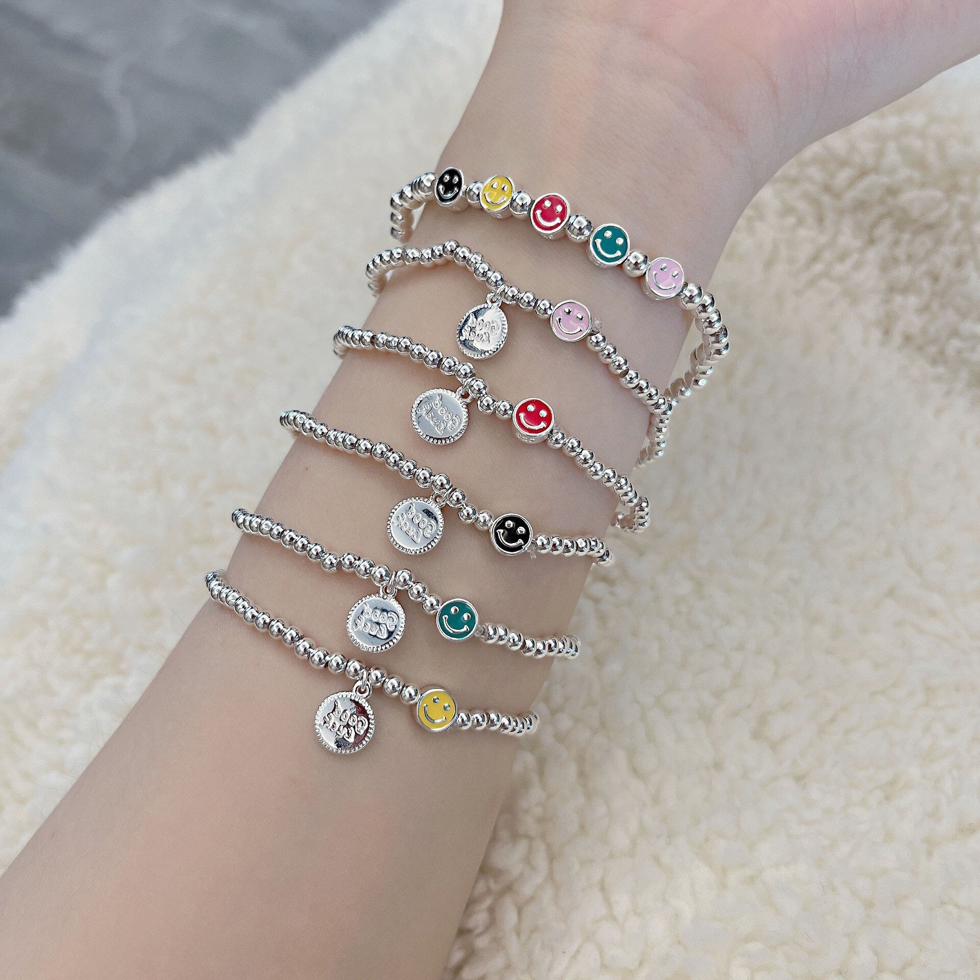 Smiling Face Beaded Bracelet For Women  Charm Jewelry Korean Accessories Christmas GaaBou Jewellery