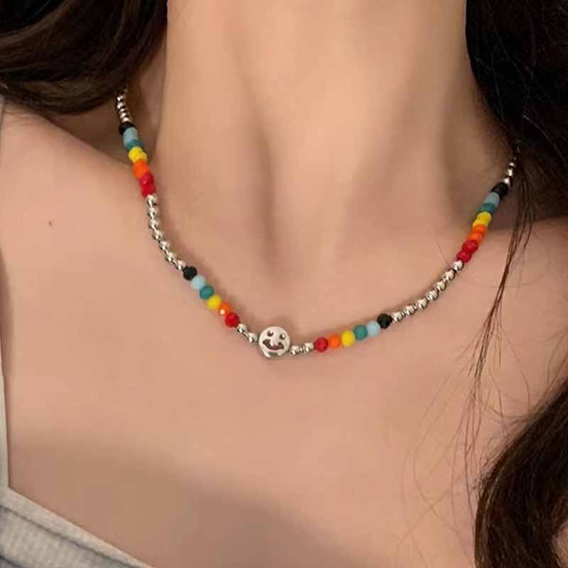 Smiling Face Hip Hop Aesthetic Beaded Necklaces For Women Steampunk Jewelry 2022 Trend Bracelet GaaBou Jewellery