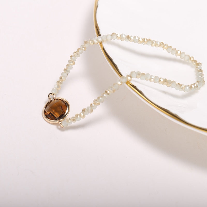 Smokey Quartz Crystal Bracelet Tiny Holid Jewelry Single Elastic Bracelet Can Wear Everyday