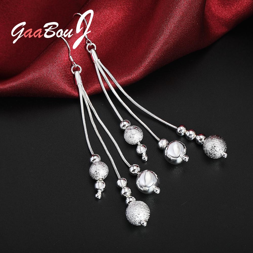 Smooth Matte Beads Tassel Chain Drop Earrings 925 Sterling Silver Vintage Jewelry Gifts For Women Christmas