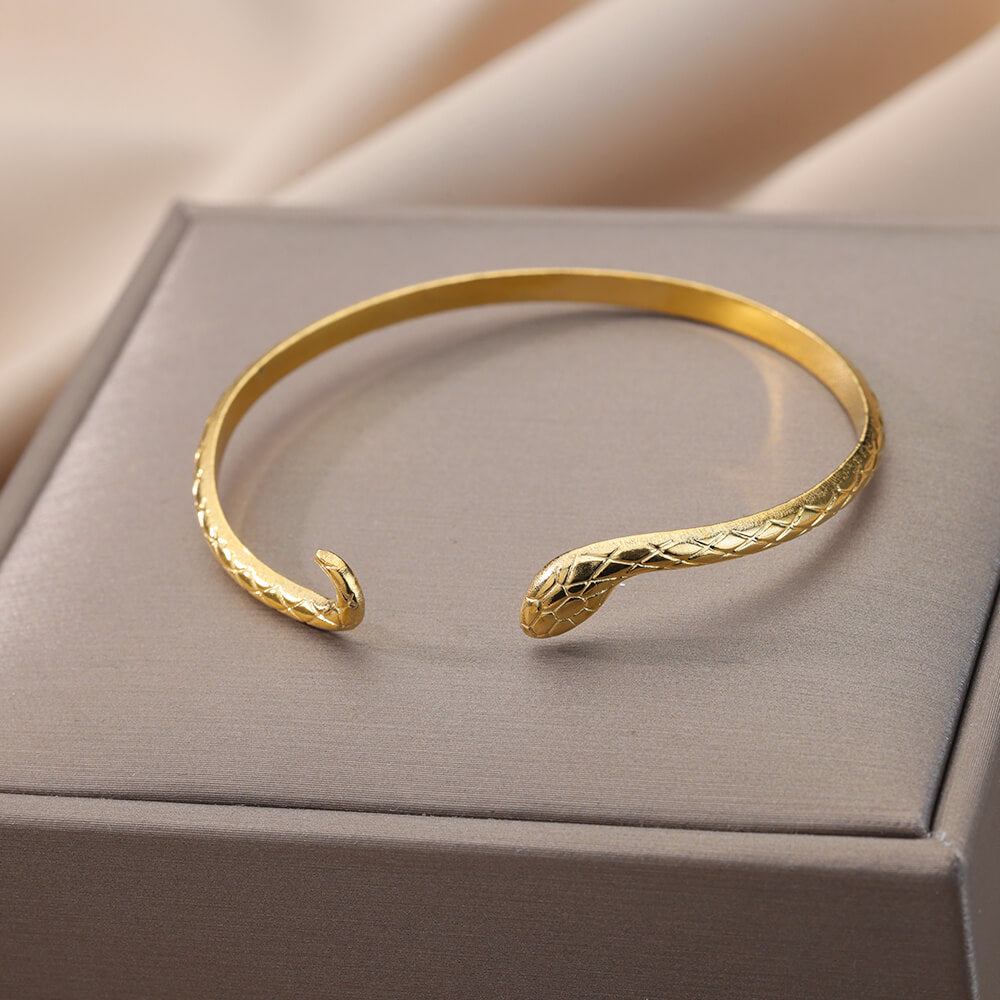 Snake Bangle Bracelet for Women Opening Gold Plated Stainless Steel Bracelets Vintage Animal Aesthetic Jewelry pulseras mujer