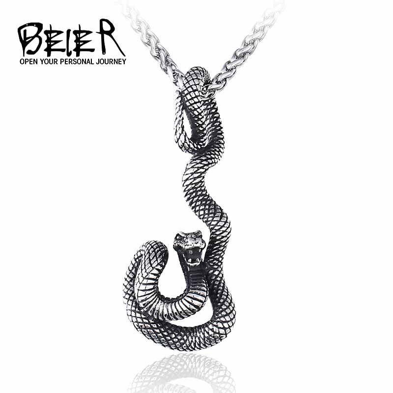 Snake Pendant Animal Necklace for men stainless steel amulet necklace punk Snakes suspension Pendant maxi men jewelry LHP135