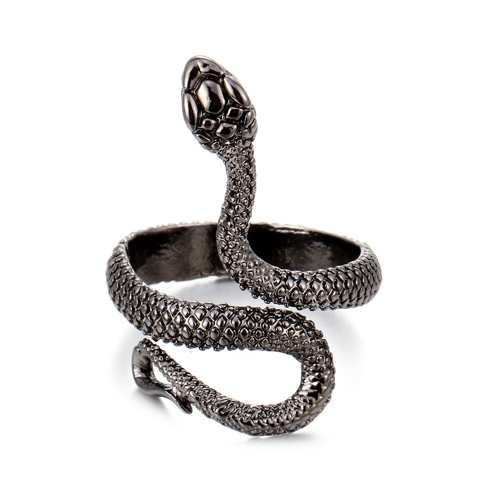 Snake Rings Black Silver Color Metal Punk Open Adjustable Design Animal Exaggerated Finger Ring for Women Men Party Jewelry Gift