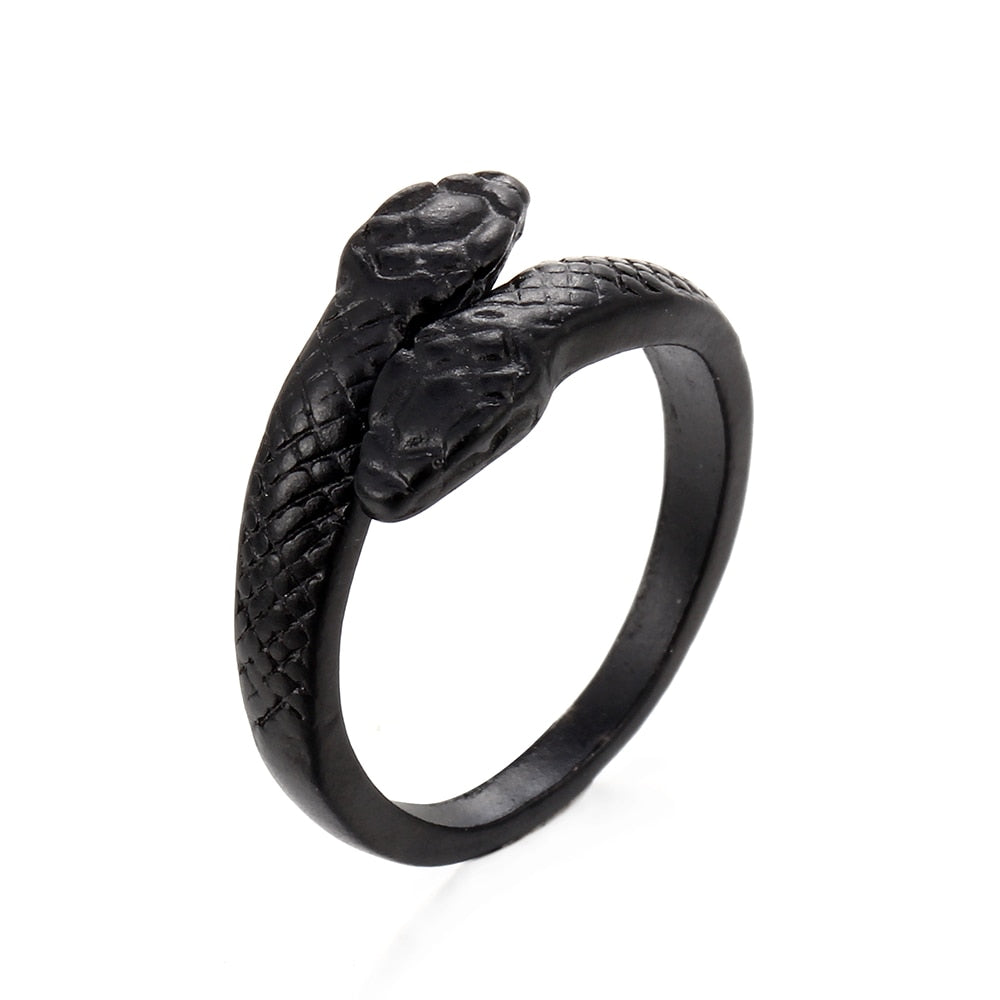 Snake Rings Black Silver Color Metal Punk Open Adjustable Design Animal Exaggerated Finger Ring for Women Men Party Jewelry Gift