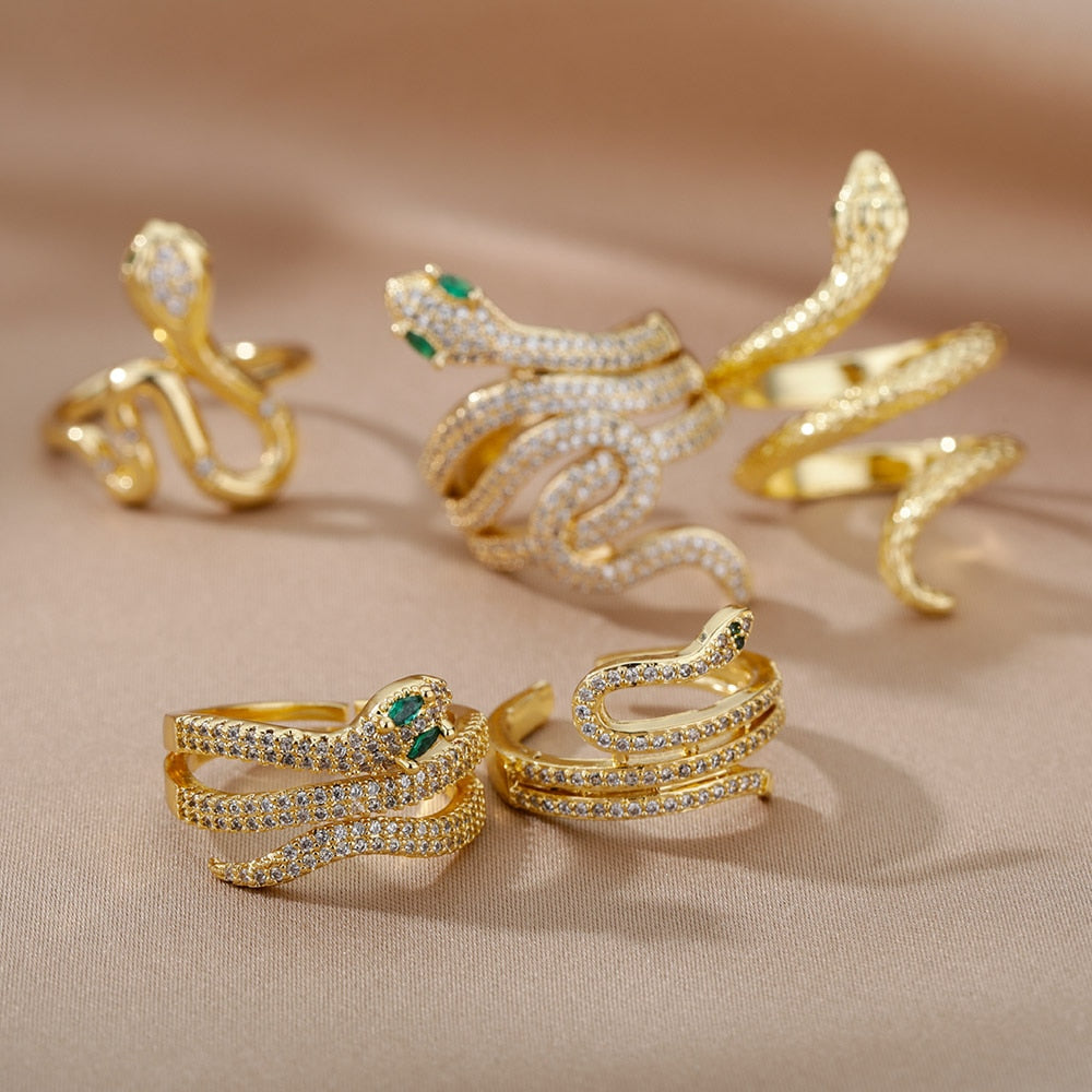 Snake Rings For Women Men Punk Hip Hop Open Adjustable Gold Color Ring Stainless Steel Zircon Aesthetic Jewelry anillos Homme