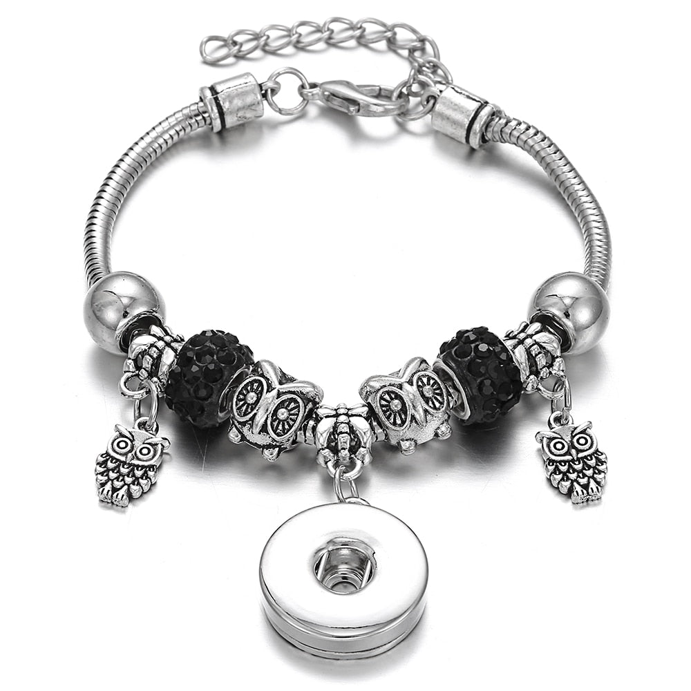 Snap Button Jewelry Bracelet Love Cross Tree Starfish Key Charms Bracelets Beaded Snap Bracelet DIY 18mm Snap Button Bracelet