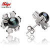 Snowflake 925 Sterling Silver Earrings for Women Party Jewelry Gifts 6-7MM Black Pearls Handmade Stud Earring FEIGE