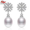 Snowflake 925 Sterling Silver Pearl Earrings for Women Anniversary Jewelry Gifts 8-9MM White Pearl Stud Earring FEIGE