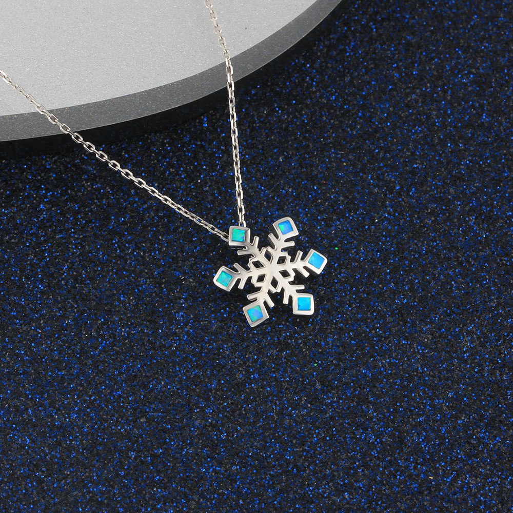 Snowflake Blue Opal Necklaces & Pendants for Women 925 Sterling Silver Fine Jewelry Valentine's D Gift Winter (Lam Hub Fong)