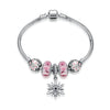 Snowflake Flower Pink Crystal Balls CZ 925 Silver Bracelet