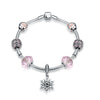 Snowflake Flower Pink Crystal CZ Balls 925 Sterling Silver Bracelet