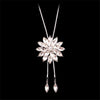 Snowflake Long Necklace Sweater Chain Fashion Fine Metal Chain Crystal Rhinestone Flower Pendant Necklace