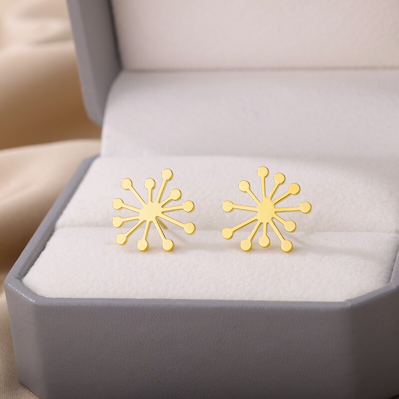 Snowflake Stud Earrings for Women Stainless Steel Gold Color Flower Earrings 2023 Trend femme Aesthetic Jewelry anillos mujer