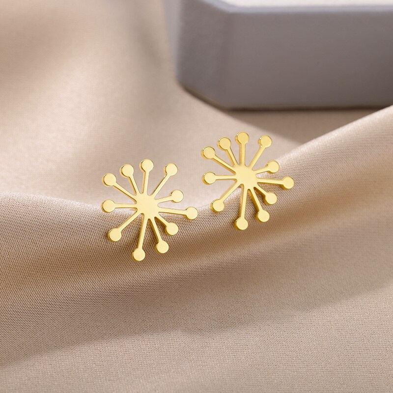 Snowflake Stud Earrings for Women Stainless Steel Gold Color Flower Earrings 2023 Trend femme Aesthetic Jewelry anillos mujer