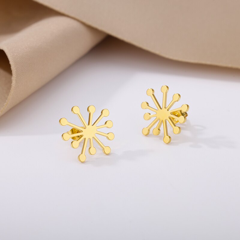Snowflake Stud Earrings for Women Stainless Steel Gold Color Flower Earrings 2023 Trend femme Aesthetic Jewelry anillos mujer
