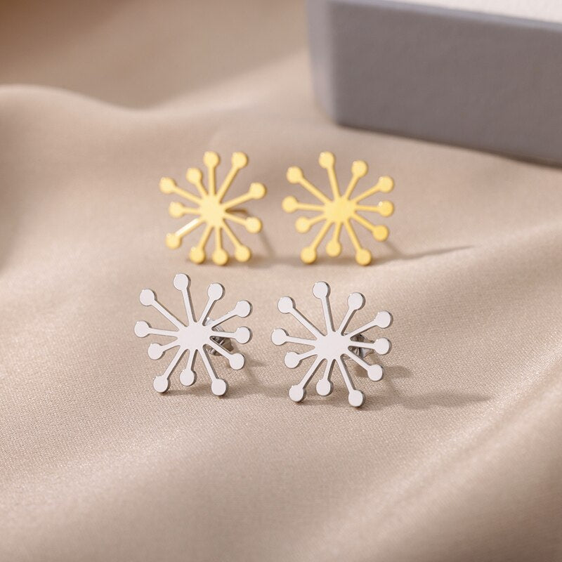 Snowflake Stud Earrings for Women Stainless Steel Gold Color Flower Earrings 2023 Trend femme Aesthetic Jewelry anillos mujer