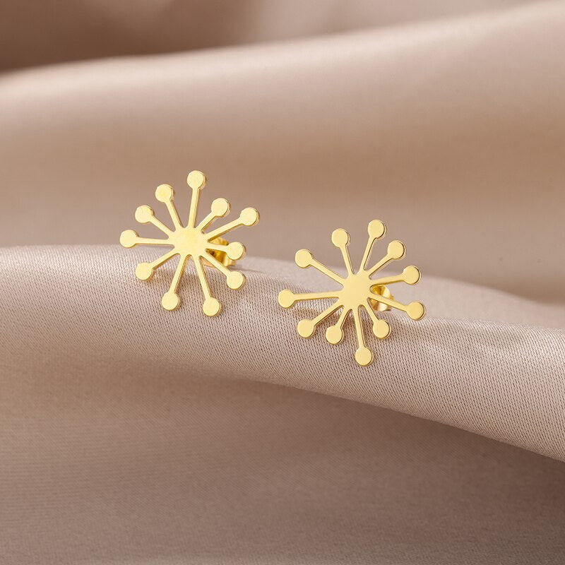 Snowflake Stud Earrings for Women Stainless Steel Gold Color Flower Earrings 2023 Trend femme Aesthetic Jewelry anillos mujer