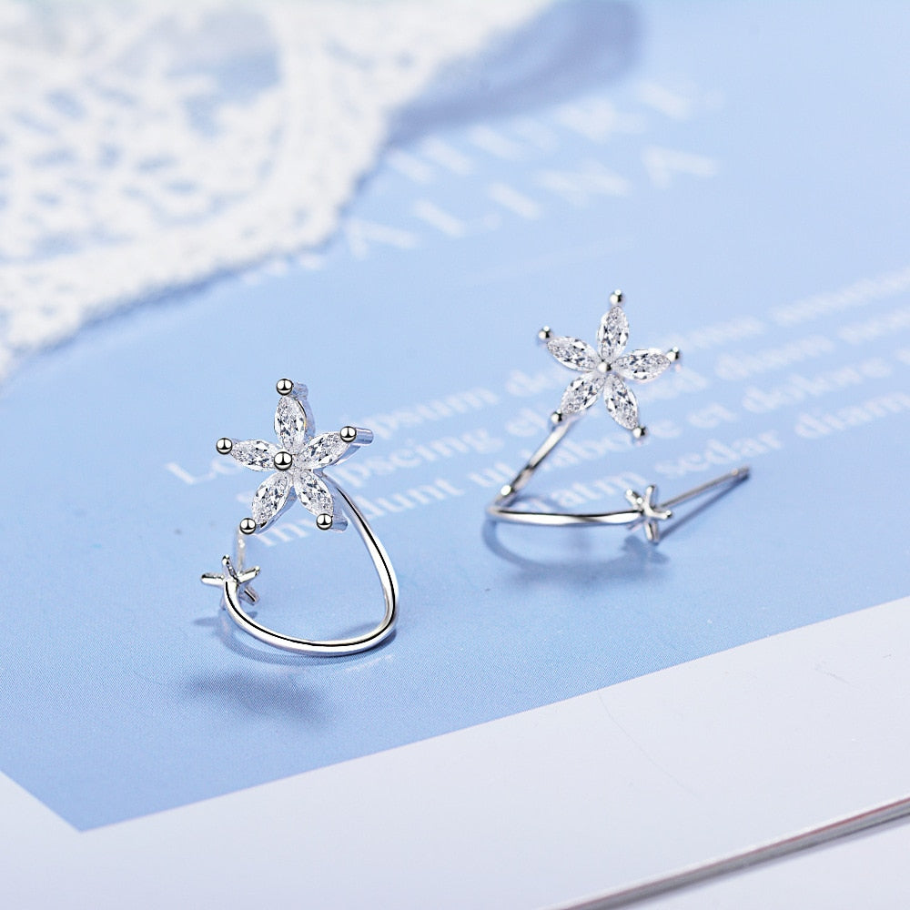 Snowflake Zircon Stud Earrings For Women 925 Stamp Silver Color Designer Earrings Wedding Party  Fine Jewelry 2022