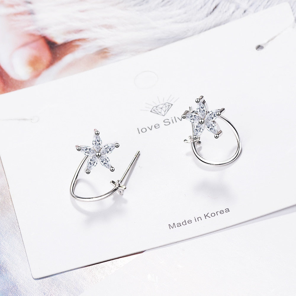 Snowflake Zircon Stud Earrings For Women 925 Stamp Silver Color Designer Earrings Wedding Party  Fine Jewelry 2022