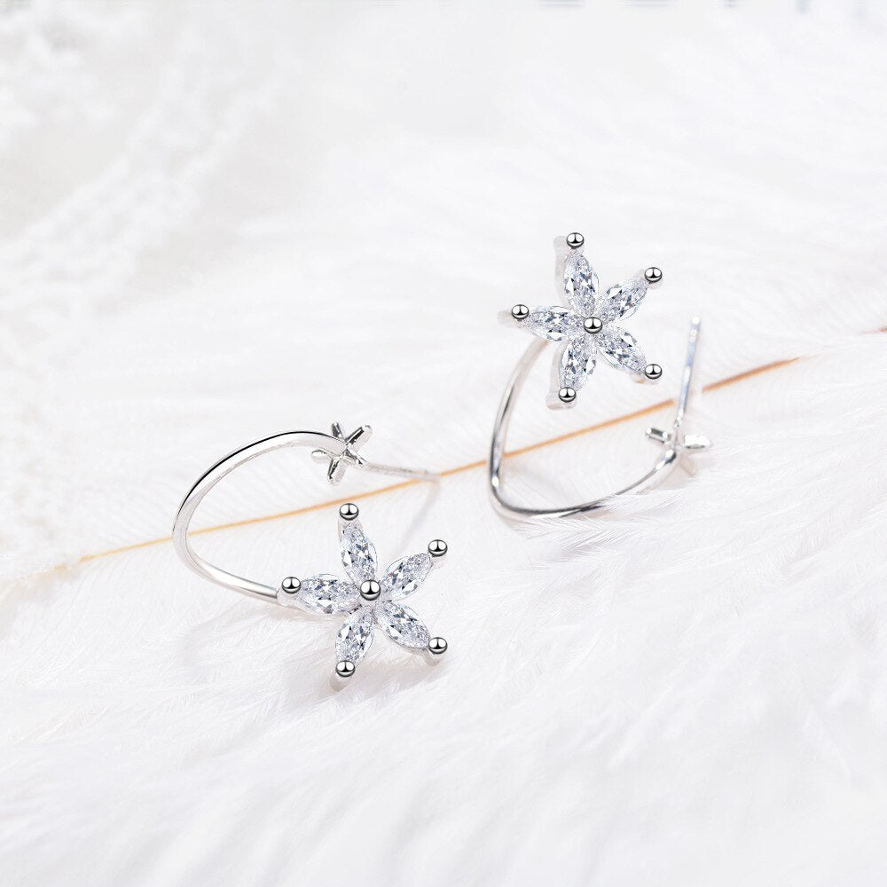 Snowflake Zircon Stud Earrings For Women 925 Stamp Silver Color Designer Earrings Wedding Party  Fine Jewelry 2022
