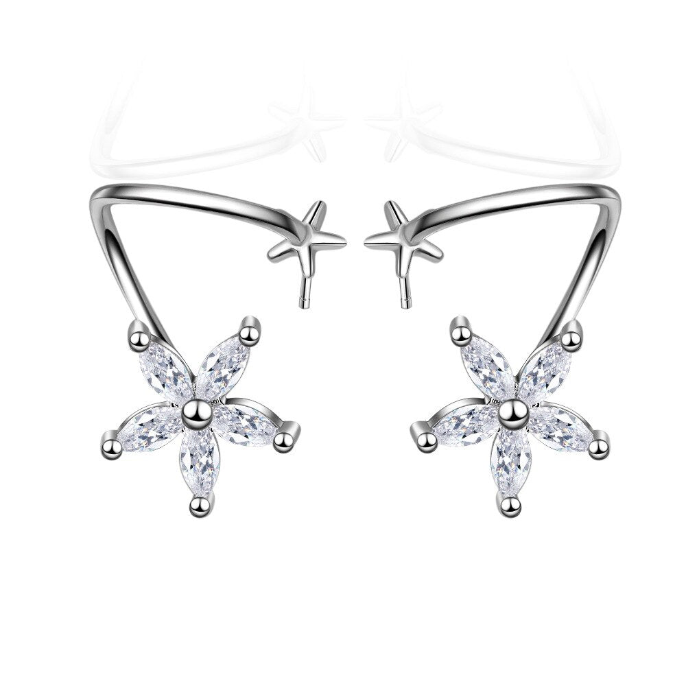 Snowflake Zircon Stud Earrings For Women 925 Stamp Silver Color Designer Earrings Wedding Party  Fine Jewelry 2022