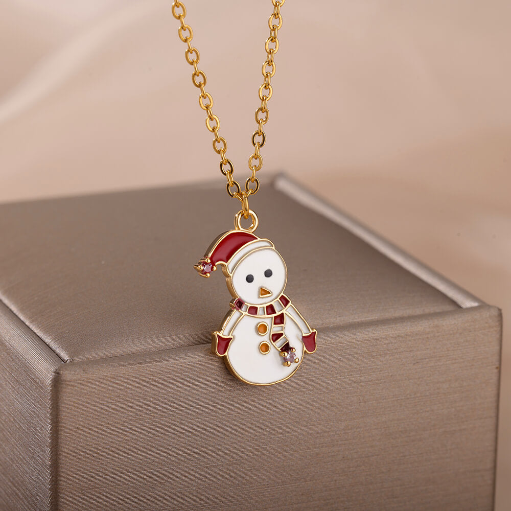 Snowman Pendant Necklace for Women Stainless Steel Statement Necklaces Trend Chains Wedding Jewerly Christmas Gift collares