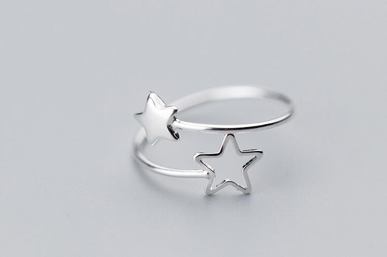 So THIN 1pc 100% REAL.925 Sterling Silver fINE jEWELRY Doule Star Knuckle Finger midi toe Ring GTLJ1400
