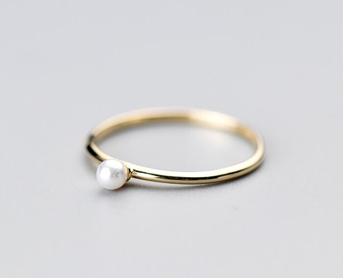 So Thin REAL.925 Sterling Silver fINE jEWELRY Golden Pearl Ring GTLJ1390