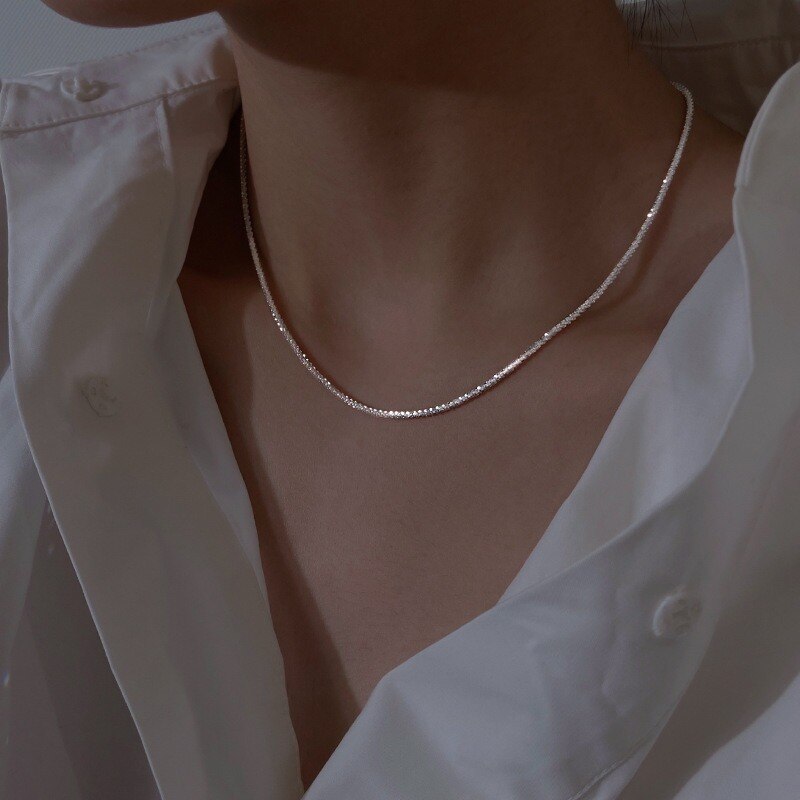 Soft Choker Necklace Simple Strip Geometric Cubic Zircon Necklace Silver Color Clavicle Chain Charm Necklace For Women