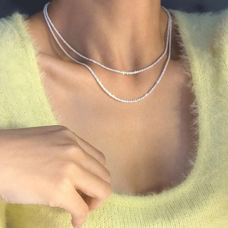 Soft Choker Necklace Simple Strip Geometric Cubic Zircon Necklace Silver Color Clavicle Chain Charm Necklace For Women