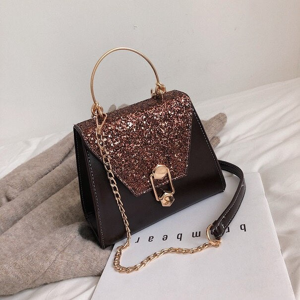 Soft PU sequins single shoulder inclined  hardware chain  lock slanting Solid  Casual occasion  Decoration bag
