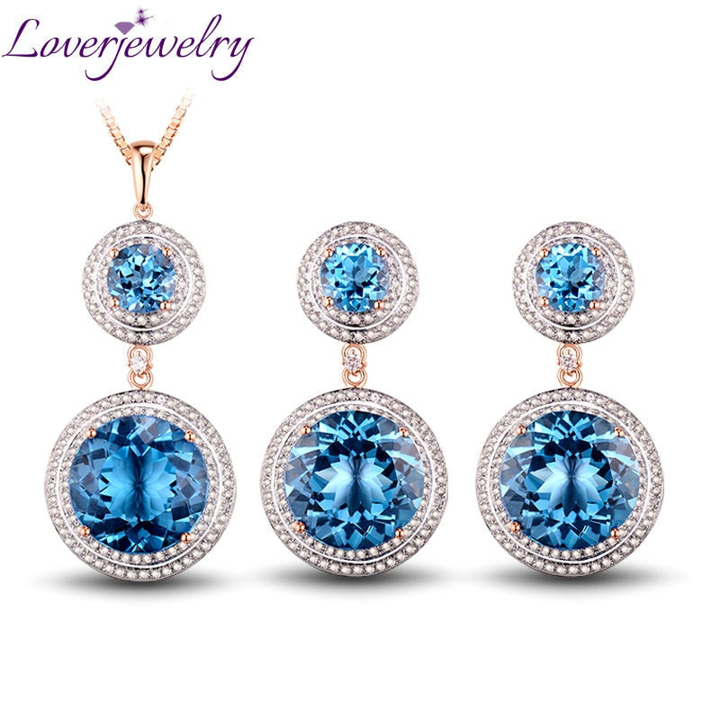 Solid 14Kt Rose Gold Fantastic Natural Diamond Jewelry Set Topaz Earrings & Pendant Gem Hot Sale