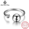 Solid 925 Sterling Silver Double Ball Finger Rings for Women Female Metallic Open Ring Wedding Party Jewelry (Lam Hub Fong)