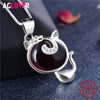 Solid 925 Sterling Silver Fine Jewelry AAA Ruby Cute Cat Pendant Necklace For Women Crystal Jewelry