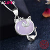 Solid 925 Sterling Silver Fine Jewelry AAA Ruby Cute Cat Pendant Necklace For Women Crystal Jewelry