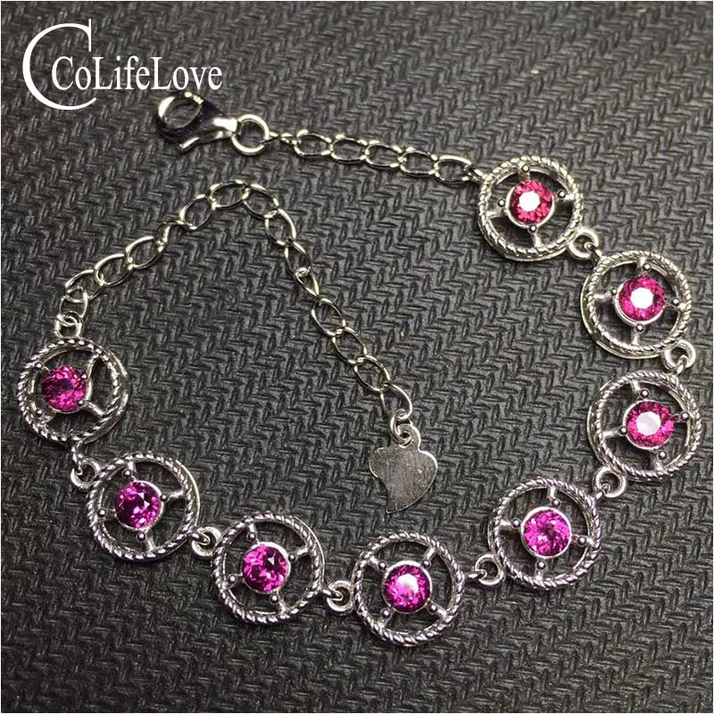 Solid 925 sterling silver gemstone bracelet for party 3 mm round pyrope garnet bracelet romantic birthd for wife fine jewelry