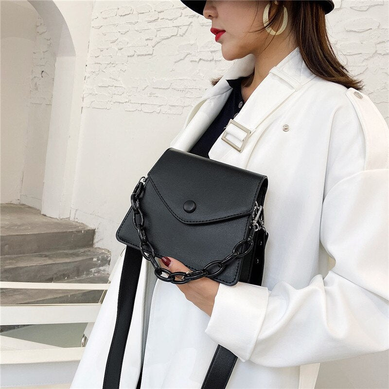 Solid Color Thick Chain Small PU Leather Crossbody Bags For Women 2022 Summer Shoulder Cross Body Bag Ladies Handbags