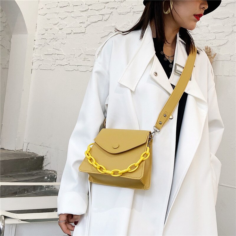 Solid Color Thick Chain Small PU Leather Crossbody Bags For Women 2022 Summer Shoulder Cross Body Bag Ladies Handbags