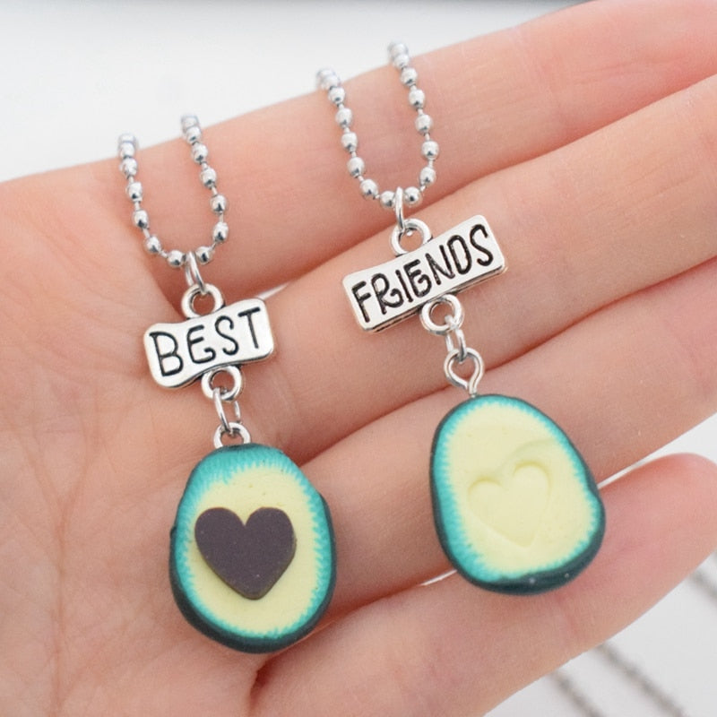 Solid Green Avocado Heart Fruit Stone Pendant bff Necklace Children Friends 2 Boys Girls Friendship Jewelry Birthday Gift