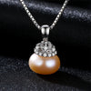 Solid Silver 925 Sterling Silver Necklace Crown Natural Pearl Pendant AAA Zircon Crystal Woman Necklace