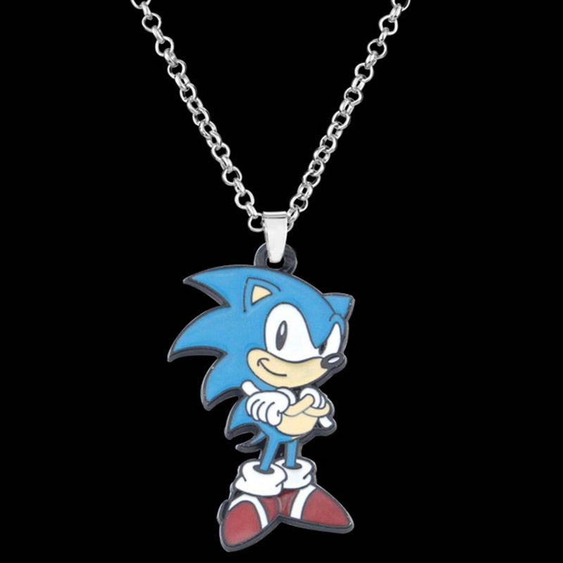 Sonic Necklace Vintage Jewelry Party Enamel Cartoon Pendent Statement Necklace Boy Girl Gift
