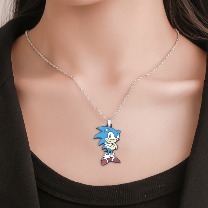 Sonic Necklace Vintage Jewelry Party Enamel Cartoon Pendent Statement Necklace Boy Girl Gift