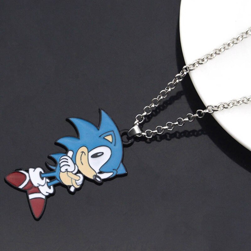 Sonic Necklace Vintage Jewelry Party Enamel Cartoon Pendent Statement Necklace Boy Girl Gift