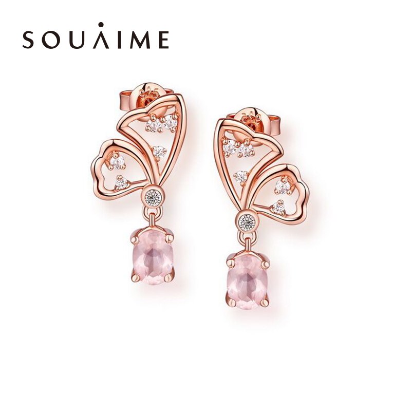 Promotion Women Party 2020 New Fashion Sterling Jewelry Earrings Natural Amethyst Crystal Butterfly Earrings, Women's