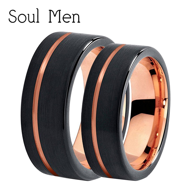 Black with Rose Gold Color Tungsten Wedding Band 8mm for Women 6mm for Men Comfort Fit Couple Lovers Anniversary Ring