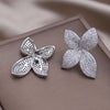 South Korea Design Jewelry 14K Gold plated Four leaf Flowers Full Zircon Earrings  Women's Party Accessories